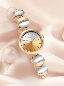 Titan Women Pack Of 2 Silver-Toned Brass Dial & Rose Gold Toned Stainless Steel Bracelet Style Straps Analogue Watch 2606KM01