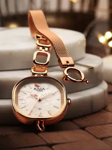 Titan Women Pink Brass Dial & Rose Gold Toned Stainless Steel Bracelet Style Straps Analogue Watch 2693WM01