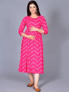 ROOPWATI FASHION Pink Maternity A-Line Midi Dress