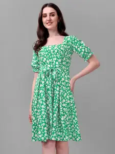 Masakali.Co Green & White Floral Fit & Flare Dress