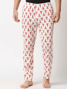 Manaca Men Cream & Red Printed Cotton Lounge Pants