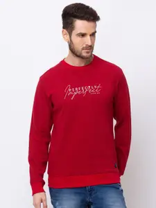 Status Quo Men Red Printed Cotton Sweatshirt