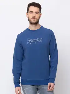 Status Quo Men Plus Size Blue Printed Cotton Sweatshirt