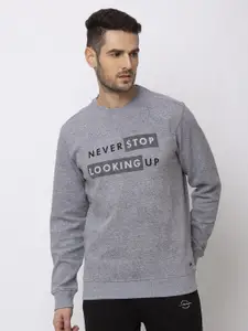 Status Quo Men Grey Melange Printed Cotton Sweatshirt