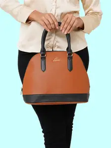 Lavie Brown and Black Colourblocked Structured Satchel