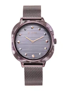 Titan Women Purple Brass Dial & Black Bracelet Style Straps Analogue Watch