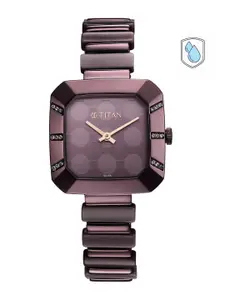 Titan Women Purple Brass Embellished Dial & Purple Bracelet Style Straps Analogue Watch