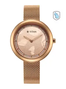 Titan Women Gold-Toned Brass Dial & Gold Toned Bracelet Style Straps Analogue Watch