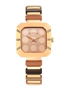 Titan Women Gold-Toned Brass Dial & Gold Toned Bracelet Style Straps Analogue Watch