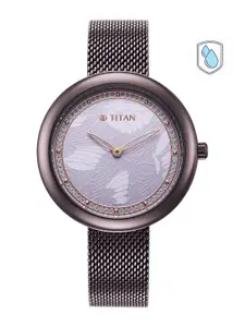 Titan Women Lavender Brass Dial & Bracelet Style Straps Analogue Watch 95210QM01