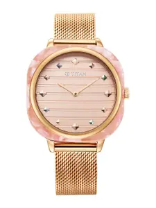 Titan Women Rose Gold-Toned Brass Dial & Gold Toned Bracelet Style Straps Analogue Watch
