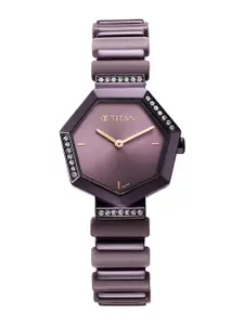 Titan Women Purple Brass Dial & Purple Bracelet Style Straps Analogue Watch