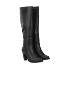 Delize Women Black Solid Leather Knee Chelsea Boots
