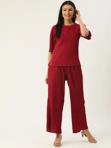 MISRI Women Pleated Top With Palazzos Set