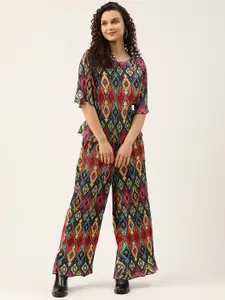 MISRI Women Multicoloured Printed Belted Top With Palazzos