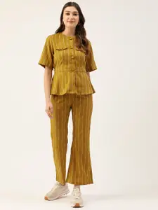MISRI Women Mustard Striped Top With Trousers