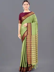 WILORI Green & Red Zari Silk Cotton Mysore Silk Saree