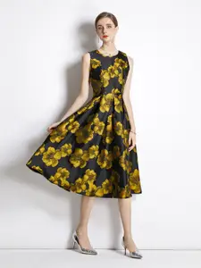 JC Collection Black & Gold-Toned Floral Midi Dress