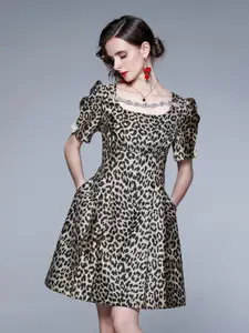 JC Collection Animal Printed Puff Sleeves Dress