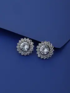 Carlton London Women Silver-Toned Floral Studs Earrings