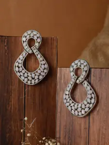Priyaasi Silver-Toned Contemporary Silver-Plated Drop Earrings