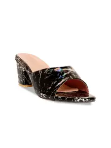 Glitzy Galz Black Printed Block Heels