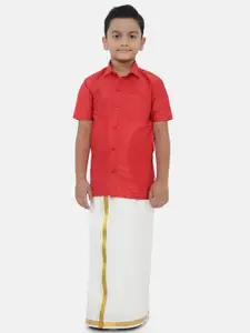 Ramraj Boys Red & White Shirt with Dhoti Pant