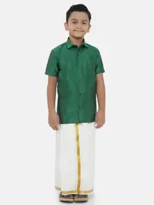 Ramraj Boys Green & White Shirt with Dhoti Pants