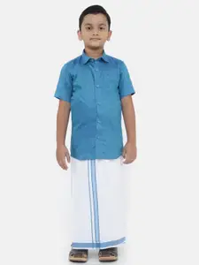 Ramraj Boys Blue & White Shirt with Dhoti Pants
