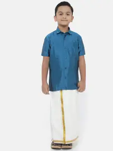 Ramraj Boys Blue & White Shirt with Dhoti Pants