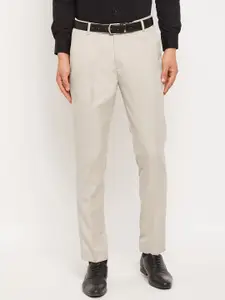 VEI SASTRE Men Cream-Coloured Cotton Solid Smart Slim Fit Trousers
