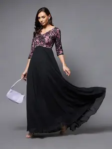 Miss Chase Black & Lavender Floral Maxi Dress
