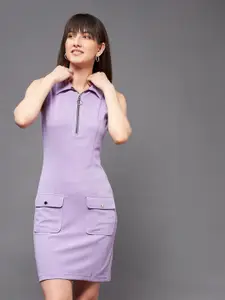 Miss Chase Lavender Sleeveless Shirt Collar Sheath Dress