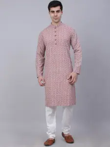 Jompers Men Coral Floral Embroidered Chikankari Pure Cotton Kurta with Churidar