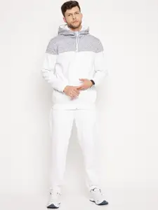 EDRIO Men White & Grey Colourblocked Fleece Tracksuits