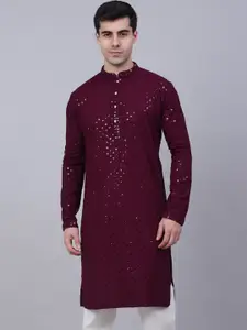 Jompers Men Ethnic Motifs Mirror Work Cotton Kurta