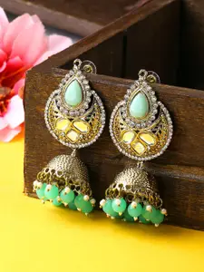 Yellow Chimes Green & Gold-Plated Contemporary Jhumkas Earrings
