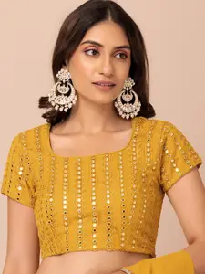 Rang by Indya Mustard Yellow Mirror Embroidered Saree Blouse
