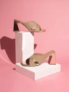 Inc 5 Gold-Toned Embellished Party Block Heels