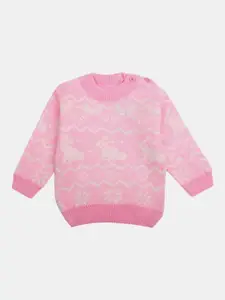 V-Mart Girls Pink & White Pullover
