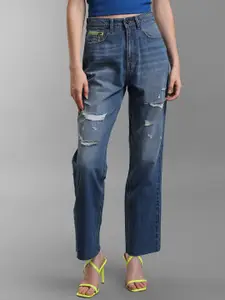 KZ07 By Kazo Women Blue High-Rise Mildly Distressed Light Fade Jeans