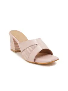 SCENTRA Pink Striped Block Mules Heels
