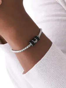 Emporio Armani Men Silver-Toned & Black Silver-Plated Wraparound Bracelet