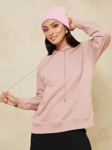 Styli Women Pink Cotton Hooded Sweatshirt