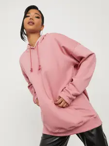 Styli Women Pink Printed Cotton Hooded Sweatshirt