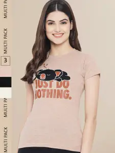 Fabflee Women Pack of 3 Printed Cotton T-shirt