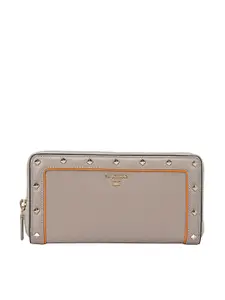 Da Milano Women Beige & Gold-Toned Textured Leather Two Fold Wallet