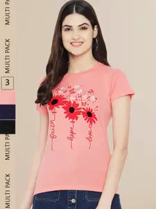 Fabflee Women Multicoloured 3 Mandarin Collar Extended Sleeves T-shirt