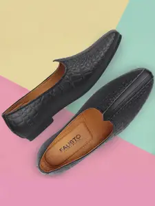 FAUSTO Men Black Woven Design Mojaris