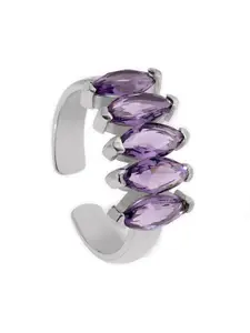 March by FableStreet Purple 92.5 Sterling Silver-Plated Quartz Stone-Studded Finger Ring
